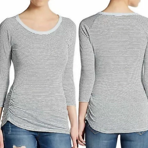 James Perse Scoop-Neck Three-Quarter Sleeve T-Shirt with Ruching Sz 1 - Picture 4 of 8